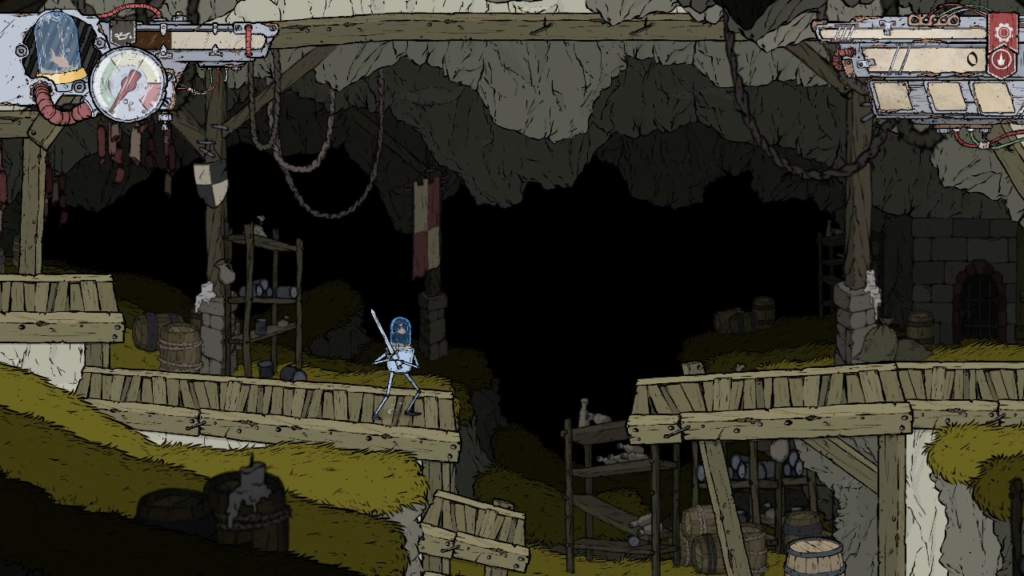 Attu begins his journey through the caves in Feudal Alloy.