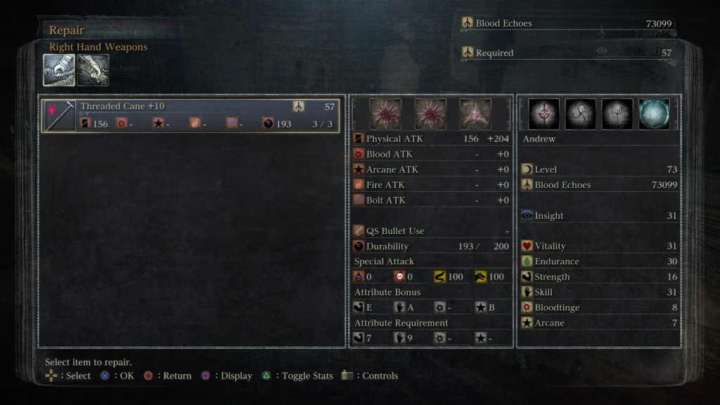 If you can already interpret the numbers and symbols on this screen then Bloodborne will not challenge you.