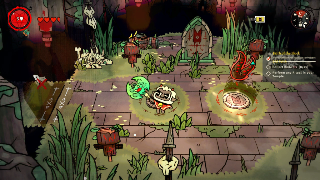 Manage the faith, hunger, and sickness meters in Cult of the Lamb